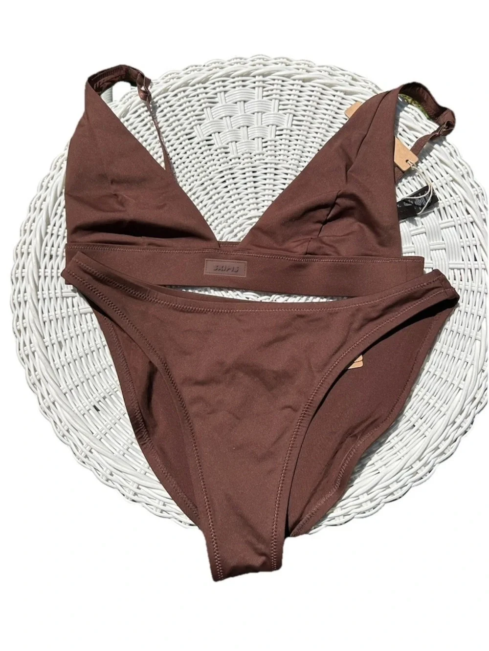 Skims Plunge Bikini Top & Bottom in Cocoa brown Size Medium